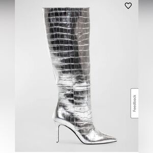 BLACK SUEDE STUDIO Tory Croco Stiletto Knee Boots in Silver - 37